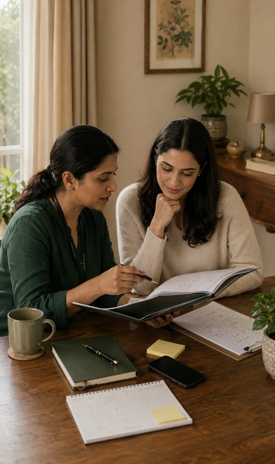 Care coordinator reviewing a care plan with a family member