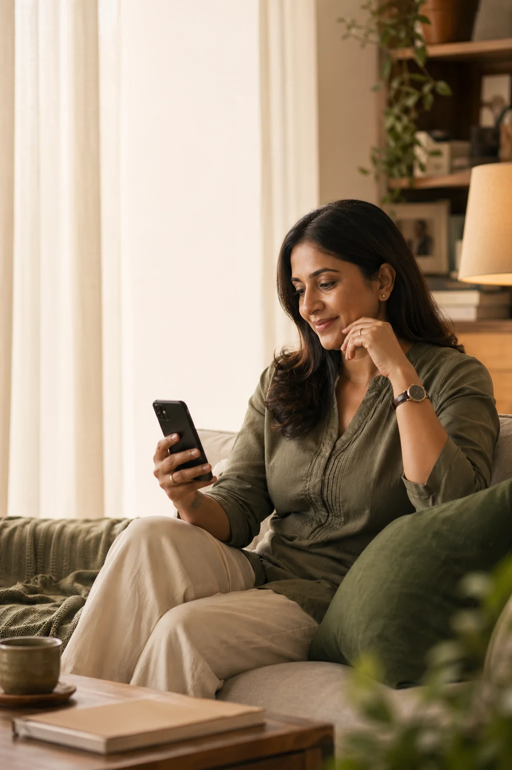 Family member reviewing a care update on a phone